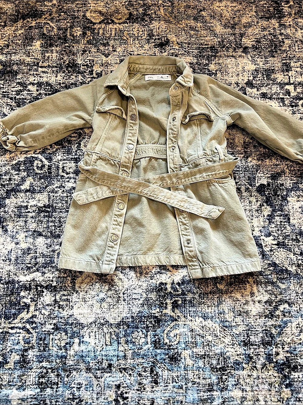 Zara Girls Green Belted Denim Jacket